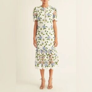 Embroidered Floral Cutwork Cocktail Midi Dress